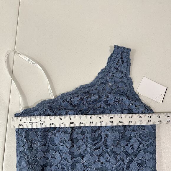 David's Bridal Dress Women 4 Steel Blue Lace One Shoulder Gown Bridesmaid Formal - Picture 10 of 13